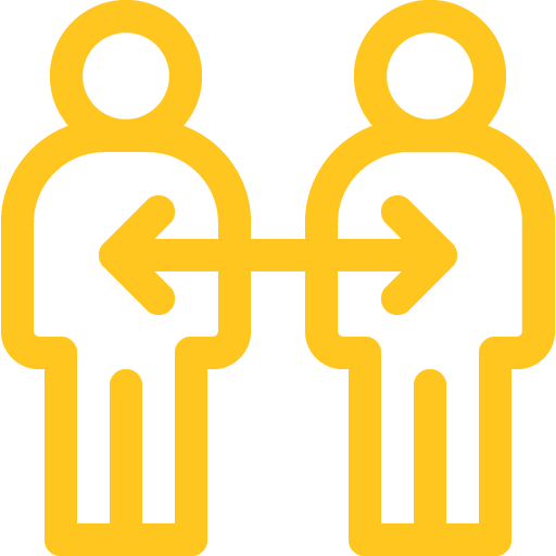 שני בני אדם עם חץ דו כיווני מייצגים ליווי עסקי כחלק משרות ייעוץ עסקי